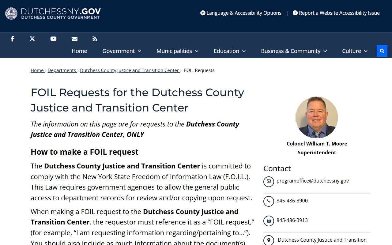 Dutchess County inmate records FOIL request instructions