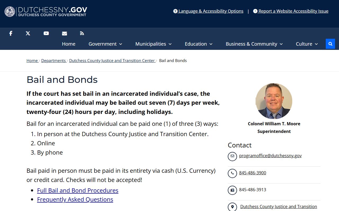 Dutchess County inmate records bail and bonds instructions