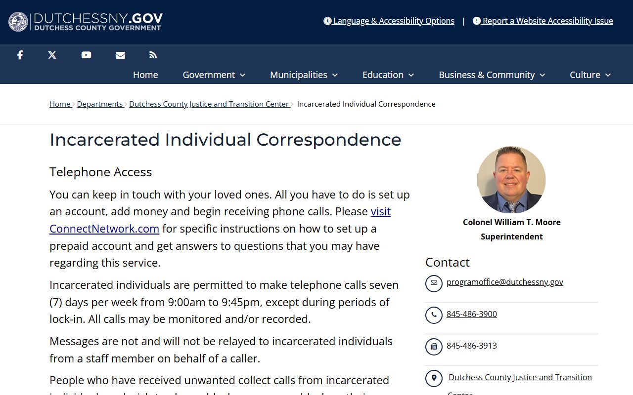 Dutchess County inmate records phone tablet and mail instructions
